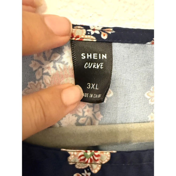 Shein Curve Blouse Womens 3XL Boho Festival Floral Handkerchief Plus Size Top - Picture 4 of 6